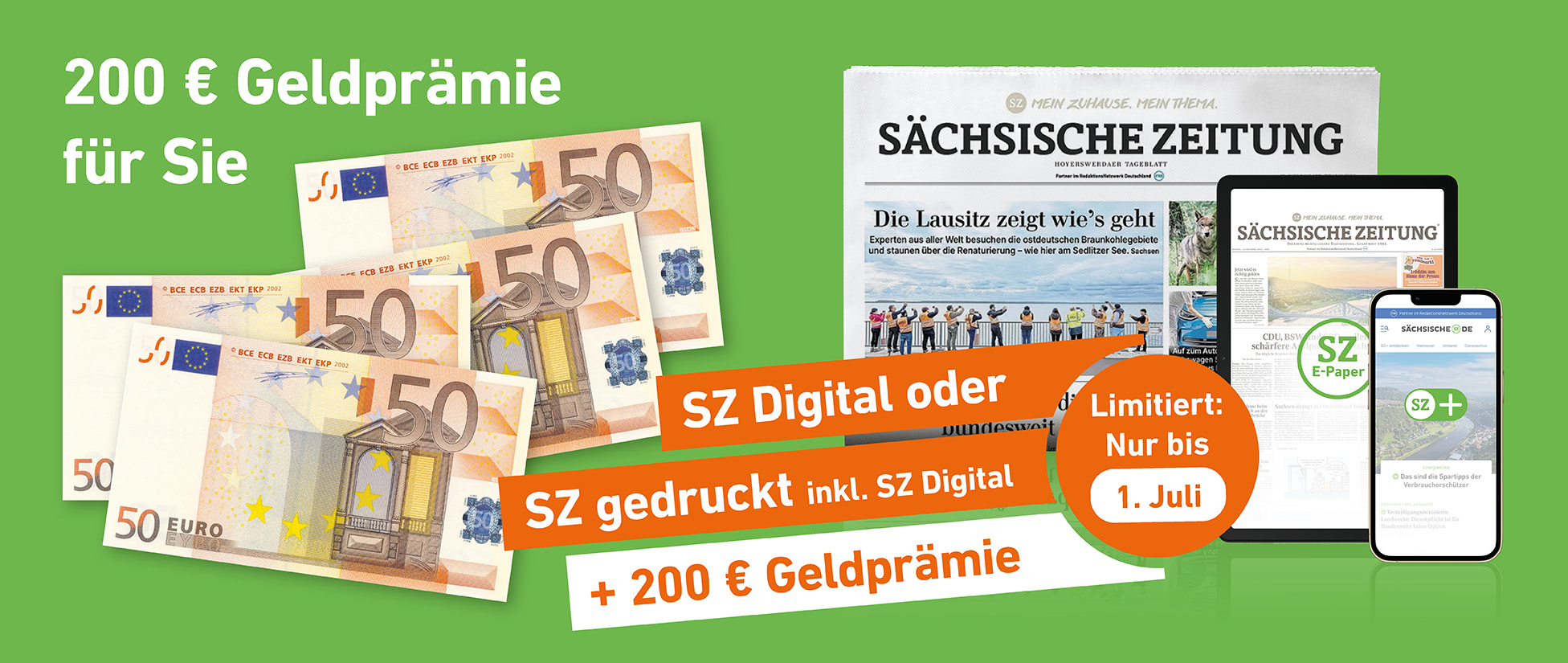 80 Jahre Sächsische Zeitung - SZ Digital oder SZ gedruckt inkl. SZ Digital + 200 € Geldprämie
